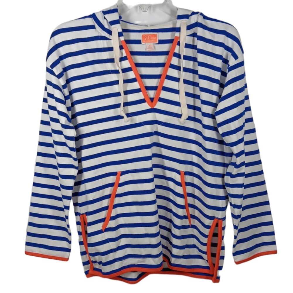 J Crew Weekend Tipped V Neck Hoodie Striped size XS
